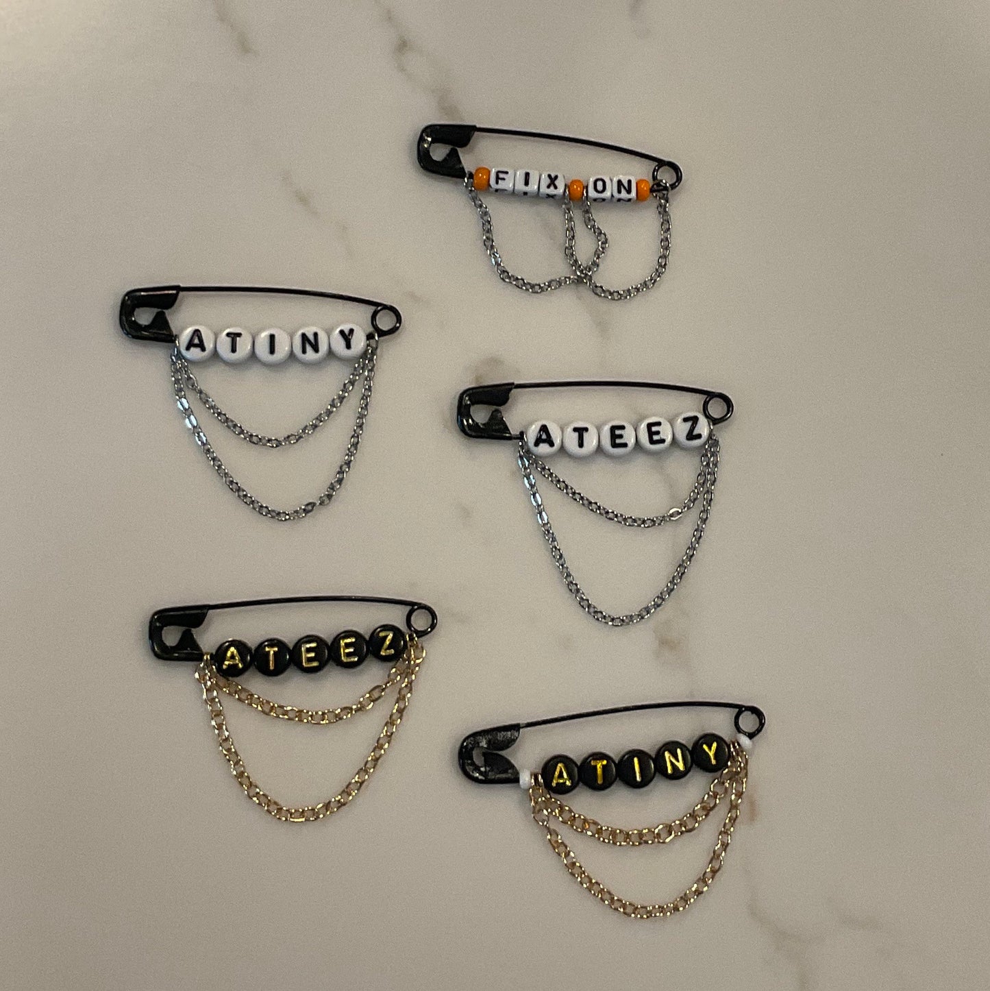 Ateez Inspired Safety Pins with Chains