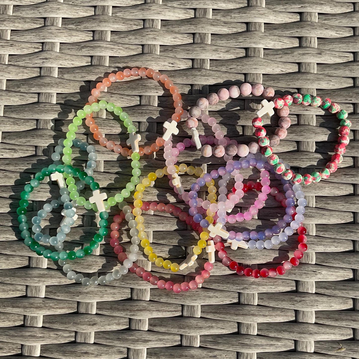 Crystal beaded bracelets with Cross charm
