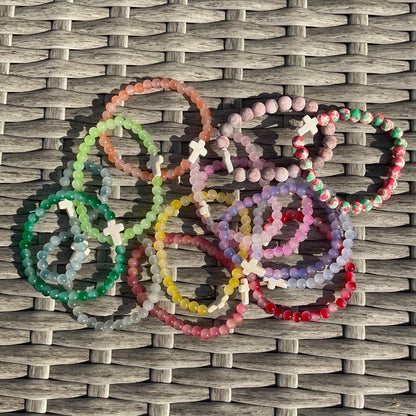 Crystal beaded bracelets with Cross charm
