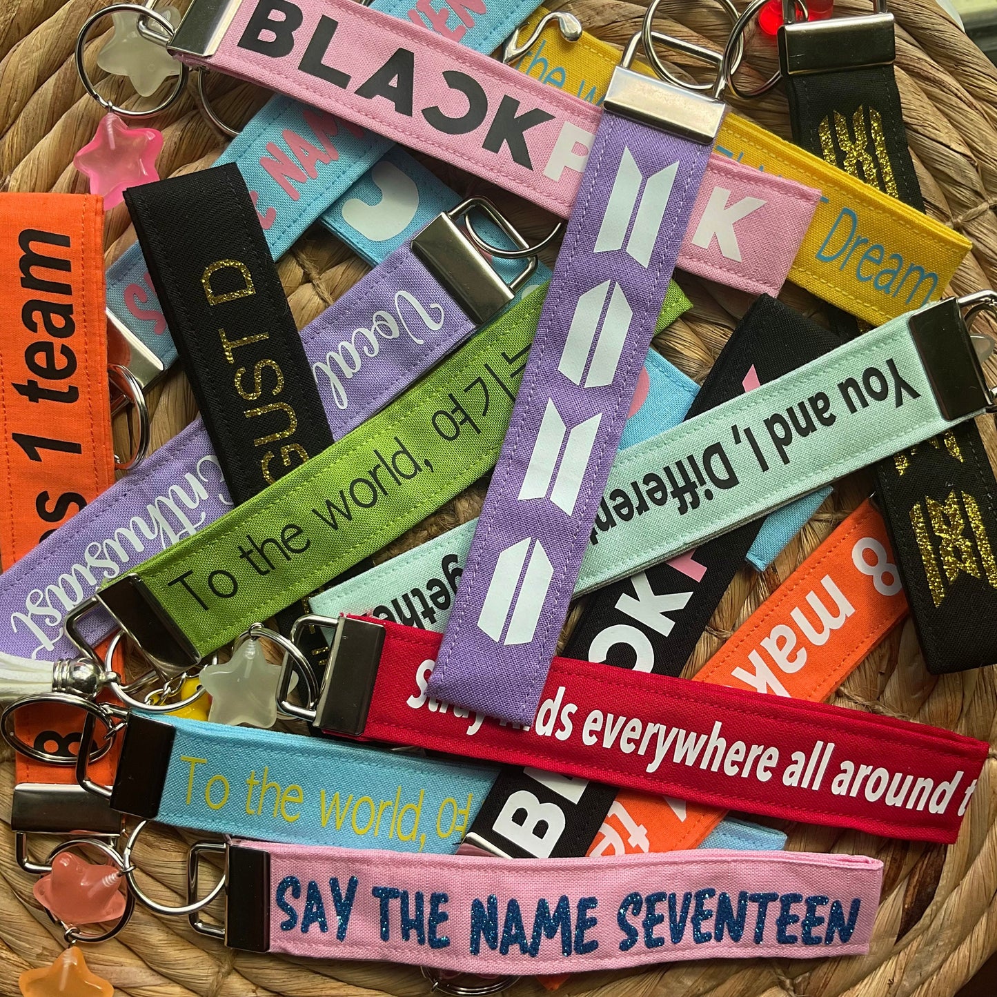 Kpop fabric Wristlets keychains (BTS, Ateez, Stray Kids, Seventeen, etc)