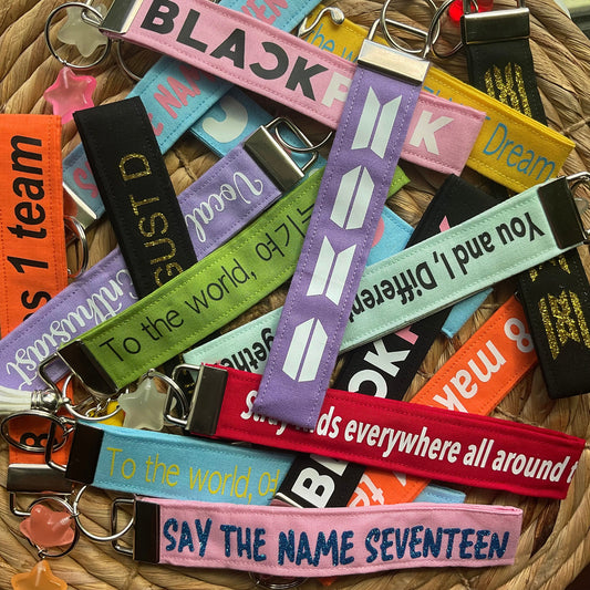 Kpop fabric Wristlets keychains (BTS, Ateez, Stray Kids, Seventeen, etc)