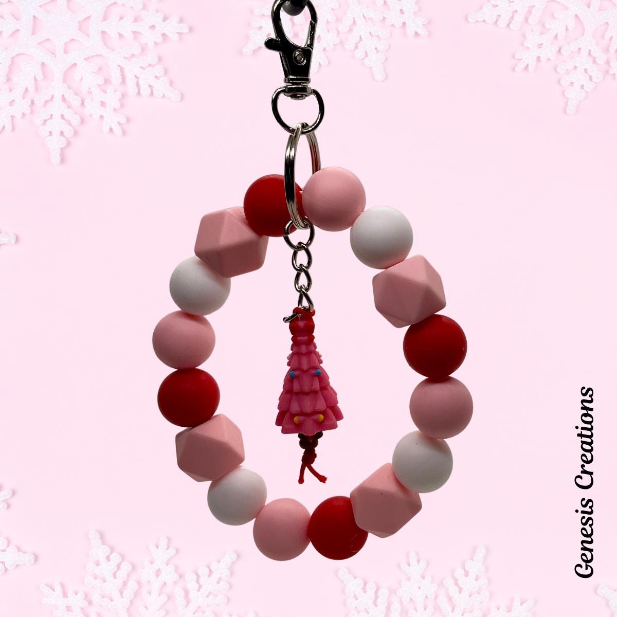 Christmas silicone-beaded Wristlet Keychain