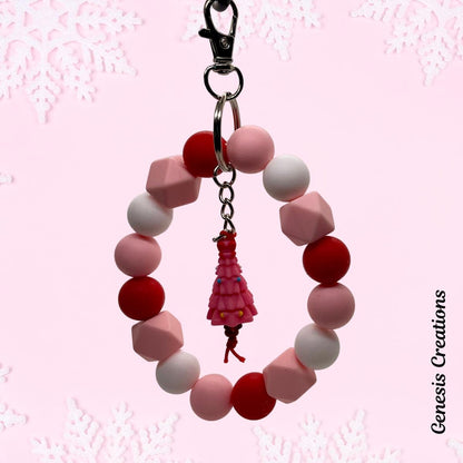 Christmas silicone-beaded Wristlet Keychain