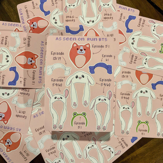 BTS “As seen on Run BTS” hat sticker sheet