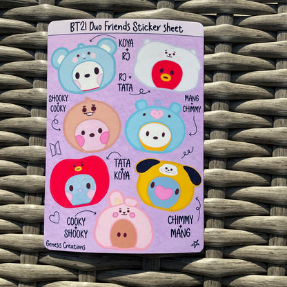 Kpop Duo Friends sticker sheets (BT21, Aniteez, Skzoo, Zeroni)