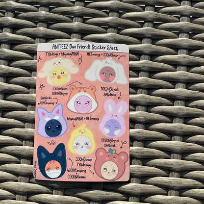 Kpop Duo Friends sticker sheets (BT21, Aniteez, Skzoo, Zeroni)