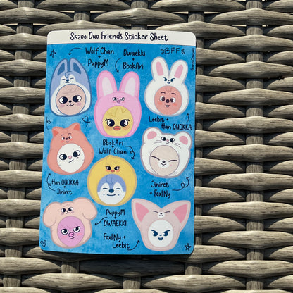 Kpop Duo Friends sticker sheets (BT21, Aniteez, Skzoo, Zeroni)