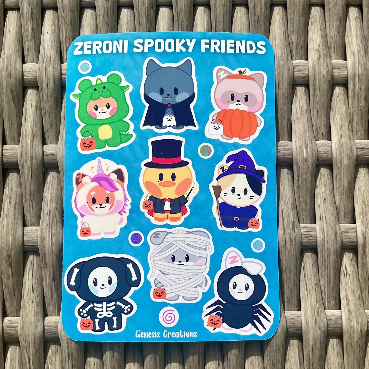Zeroni Spooky Friends stickers and sticker sheet