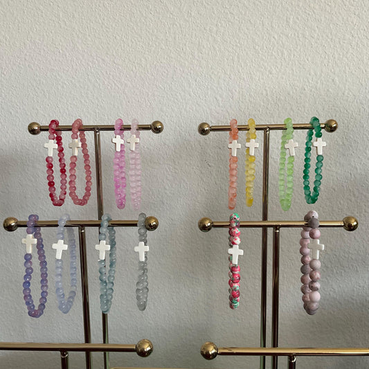 Crystal beaded bracelets with Cross charm